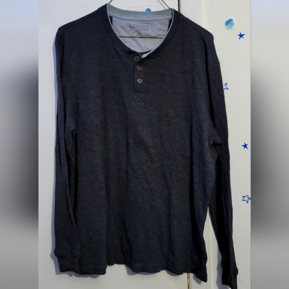 Club Room Thermal Henley Long Sleeve Shirt Gray 3-Button Crew Neck Men's Large